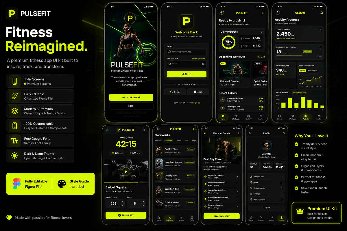 PulseFit Mobile App - Figma Design, an App Template by CodeTurtle (Photo 3 of 3)