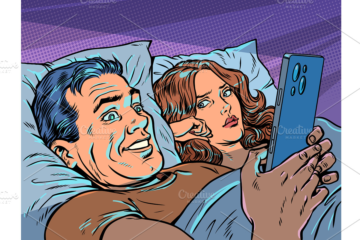 Pop Art Retro A man in bed with his, a Technology Illustration by studiostoks