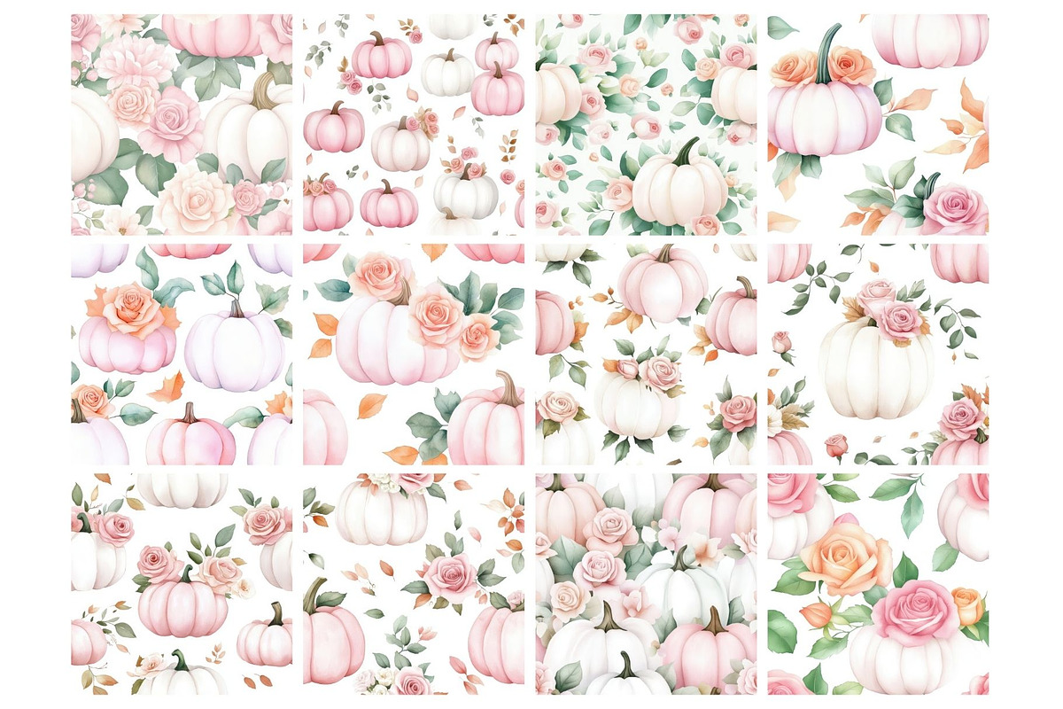 Roses and Pumpkins Seamless, an Illustration by Mashimara (Photo 2 of 4)