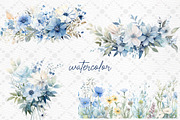 Watercolor Blue Garden flowers Png, a Decorative Illustration by LeCoqDesign (Thumbnail 2 of 5)