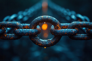 Rusty chains glistening in the dark, a Photo by Tanuart