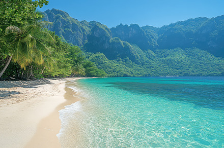 Crystal clear waters and sandy beach, a Photo by Tanuart
