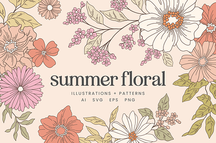 Summer Floral Patterns and Vectors, a Decorative Illustration by Emma Webb Studio