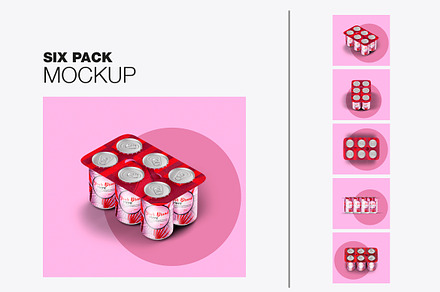 Pack with 6 Aluminium Cans Mockup, a Product Mockup by OneVectorStock