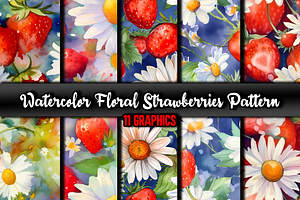 Watercolor Floral Strawberries