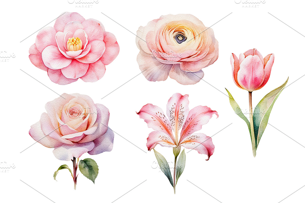 Watercolor flower illustration set., a Decorative Illustration by kaisorn (Photo 4 of 5)
