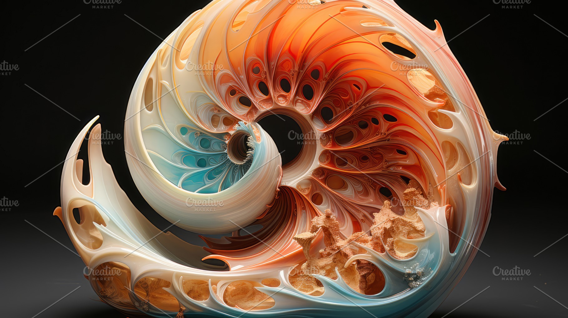Intricate Nautilus Shell Section Displaying Vibrant Patterns and Colors ...