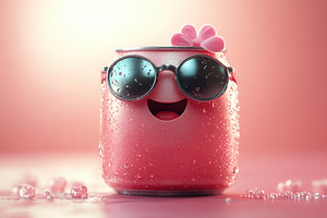 Happy pink drink in sunglasses with, a Photo by Tanuart