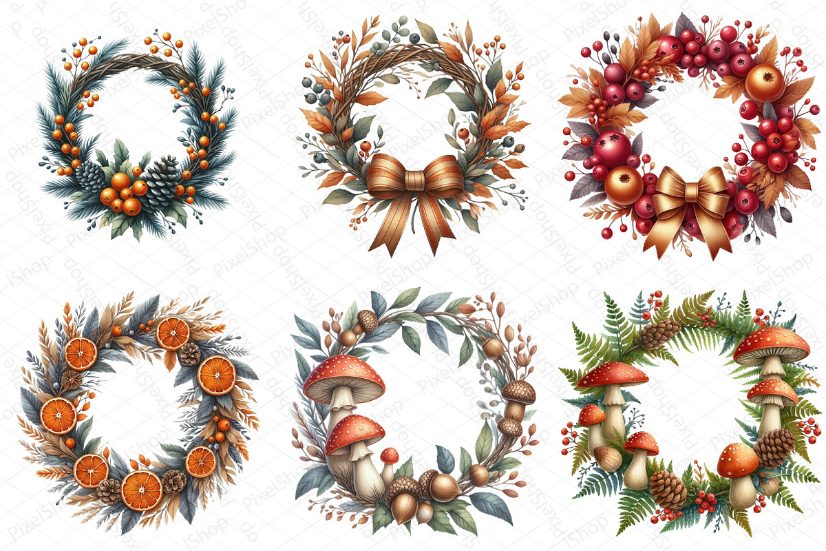 Watercolor Autumn Wreath Clipart Bun, an Illustration by DreamPrint404 (Photo 2 of 6)