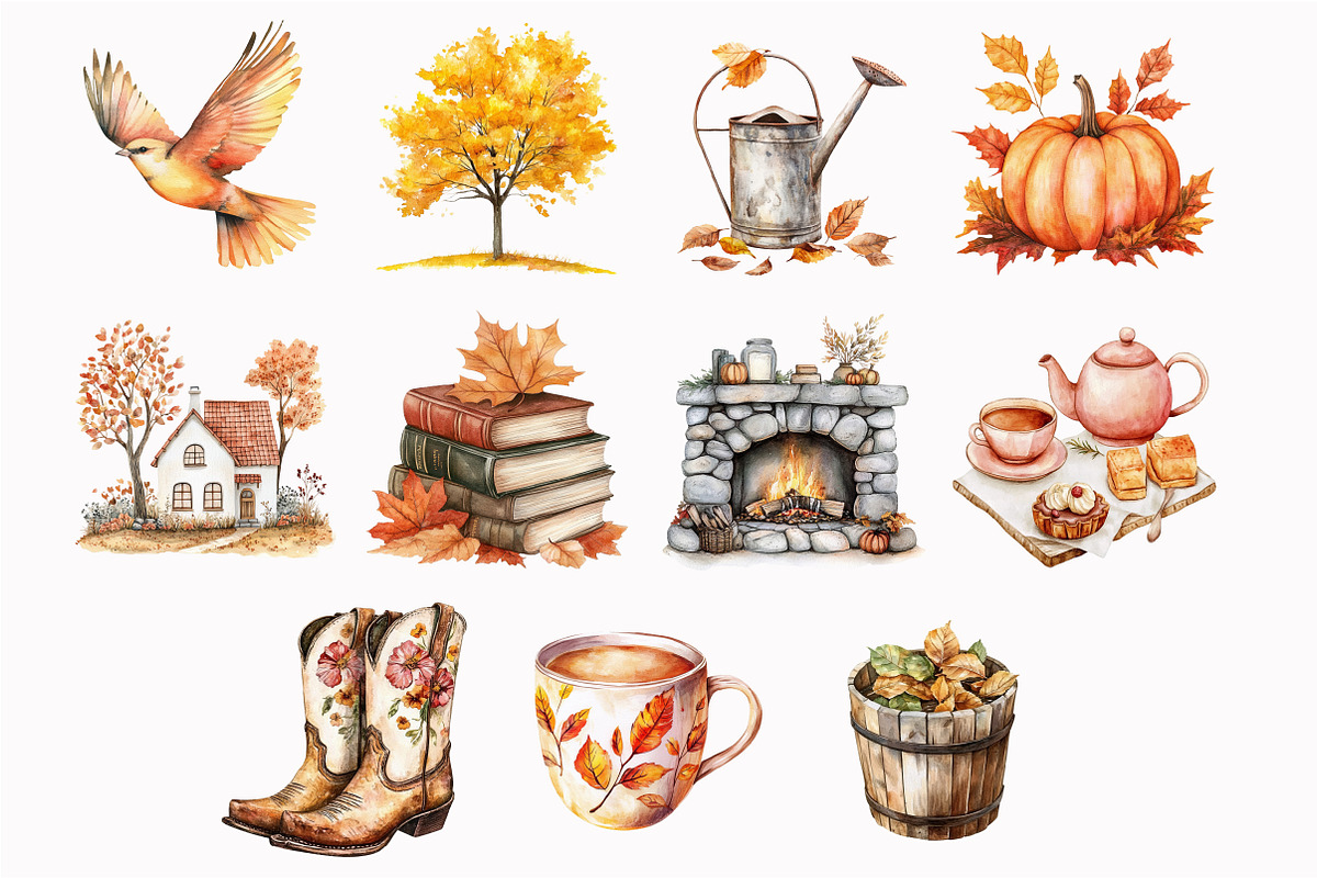 Watercolor Rustic Autumn Clipart, an Illustration by Design Market (Photo 4 of 4)