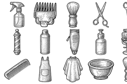 Hand Drawn Barber Shop Tools