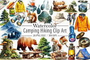 Watercolor Camping Hiking Clip Art, an Illustration by Libby Wishes (Thumbnail 1 of 5)