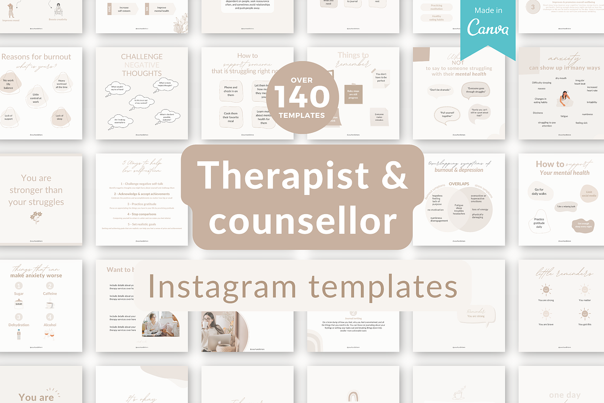 Mental health Instagram templates, a Templates & Theme by Cate Creates