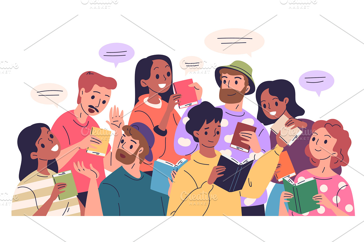 People bookcrossing. Students, an Education Illustration by Stock-Smart-Start