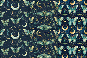 10 Moonlit Moths Seamless Patterns