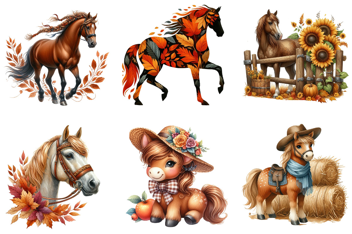 Autumn Brown Horse Clipart, an Illustration by DreamArtGraphic (Photo 2 of 4)