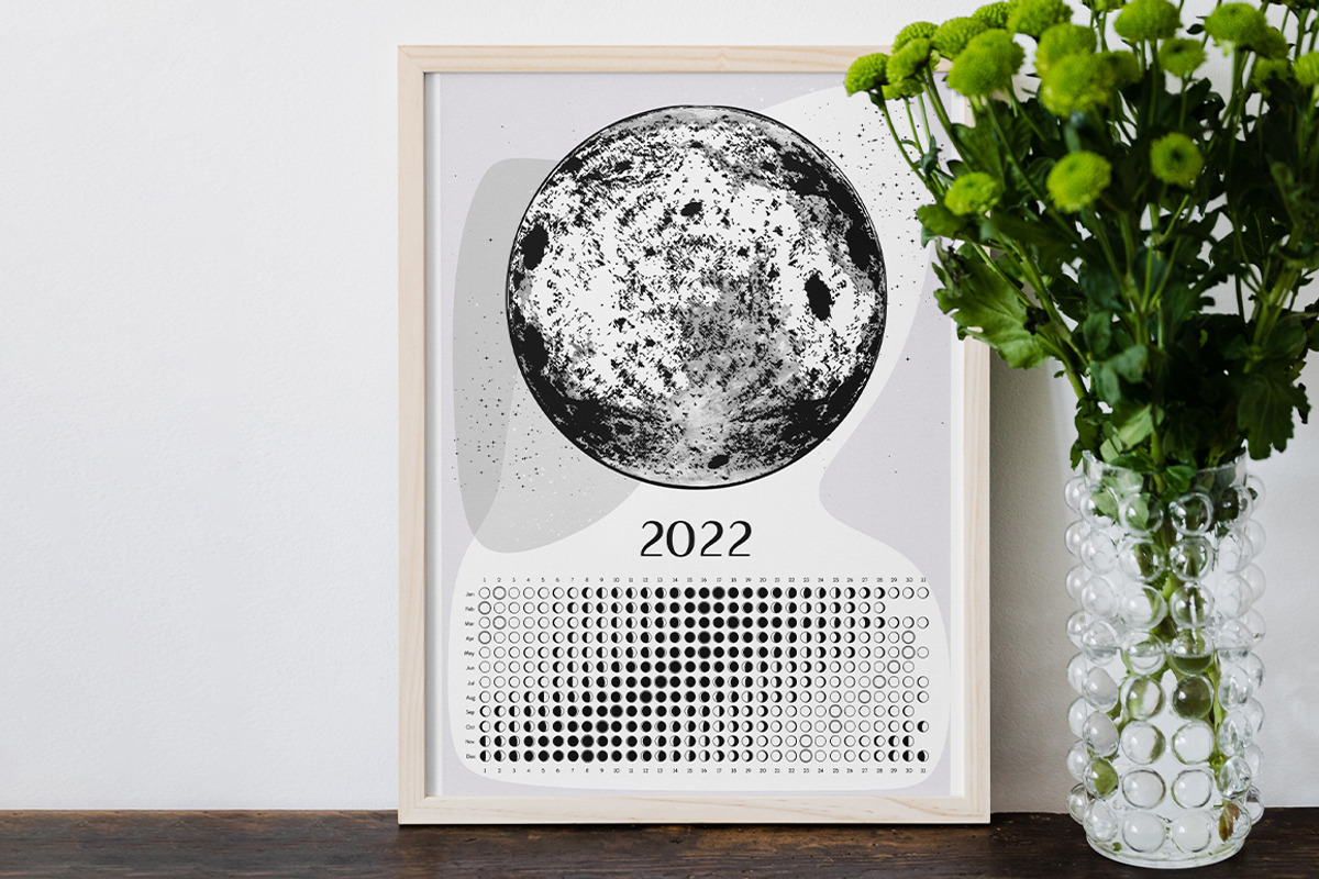 Moon Calendar 2022 Black&White, a Stationery Template by land art (Photo 5 of 7)