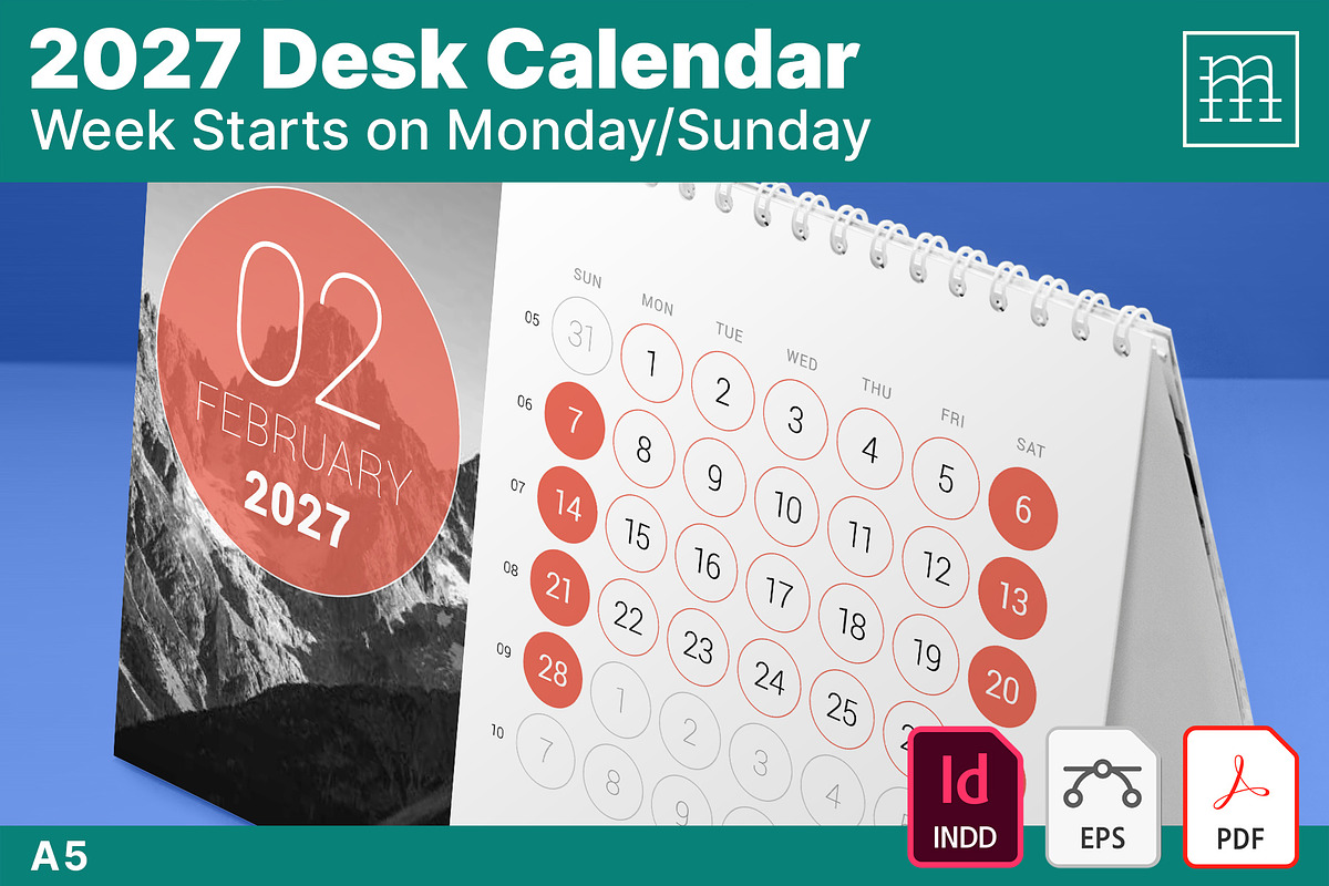 Desk Calendar 2027 (DC032-27), a Stationery Template by mikhailmorosin (Photo 1 of 5)
