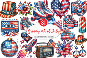 Groovy 4th of July png Sublimation, an Illustration by Watercolor design