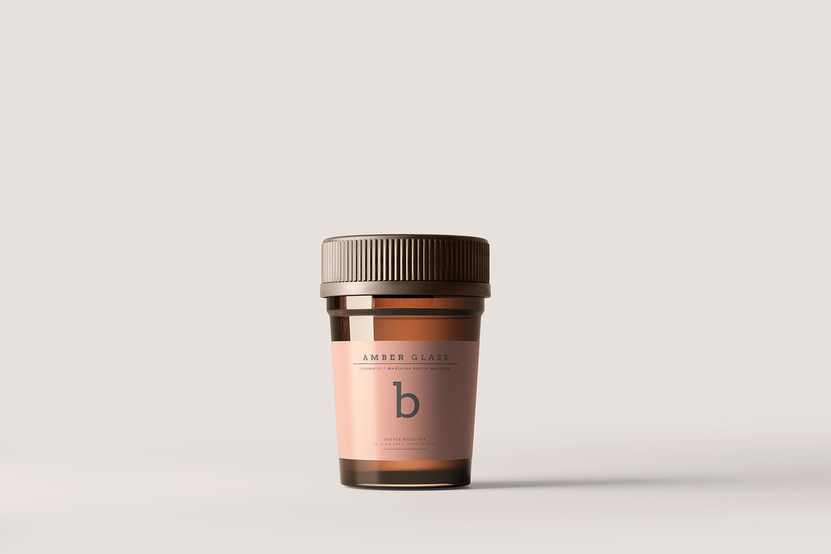Amber Glass Pills Bottle Mockups, a Cups & Container Mockup by pmvch (Photo 5 of 20)