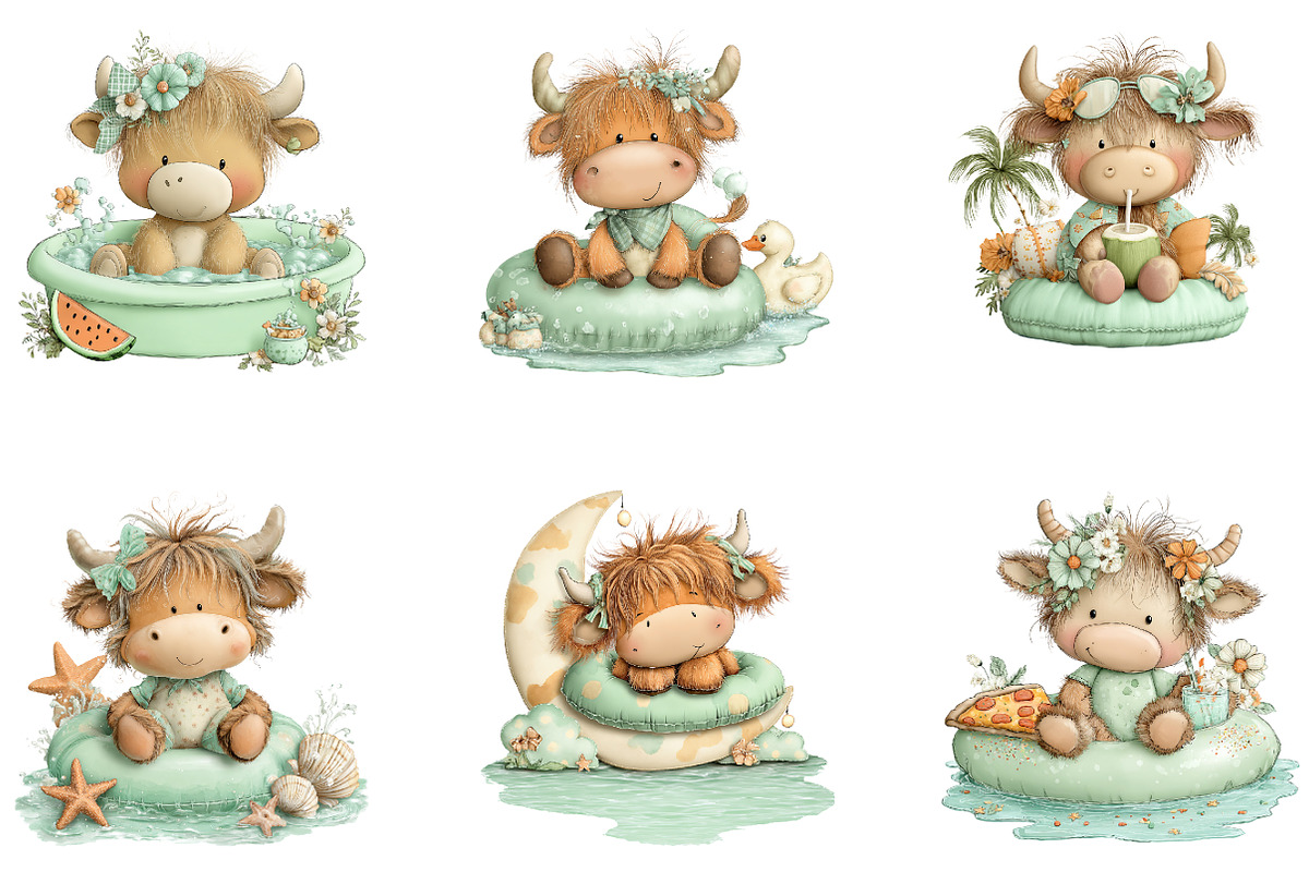 Pool Day Highland Cow Clipart, a Seasonal Illustration by CreationArt (Photo 4 of 5)