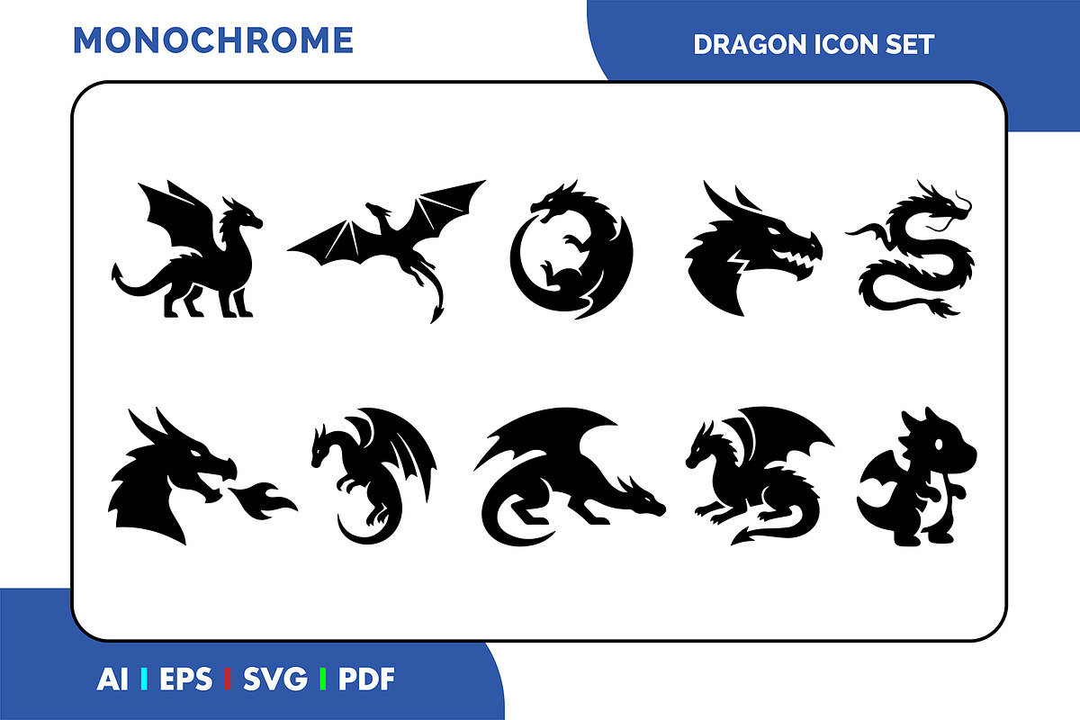 Dragon Icon Set Simple Black & White, a Solid Icon by Fontmine Studio (Photo 1 of 3)
