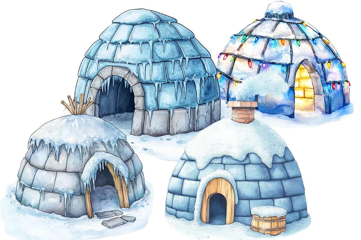 Watercolor Igloo Clipart, an Illustration by Designworld (Photo 4 of 5)