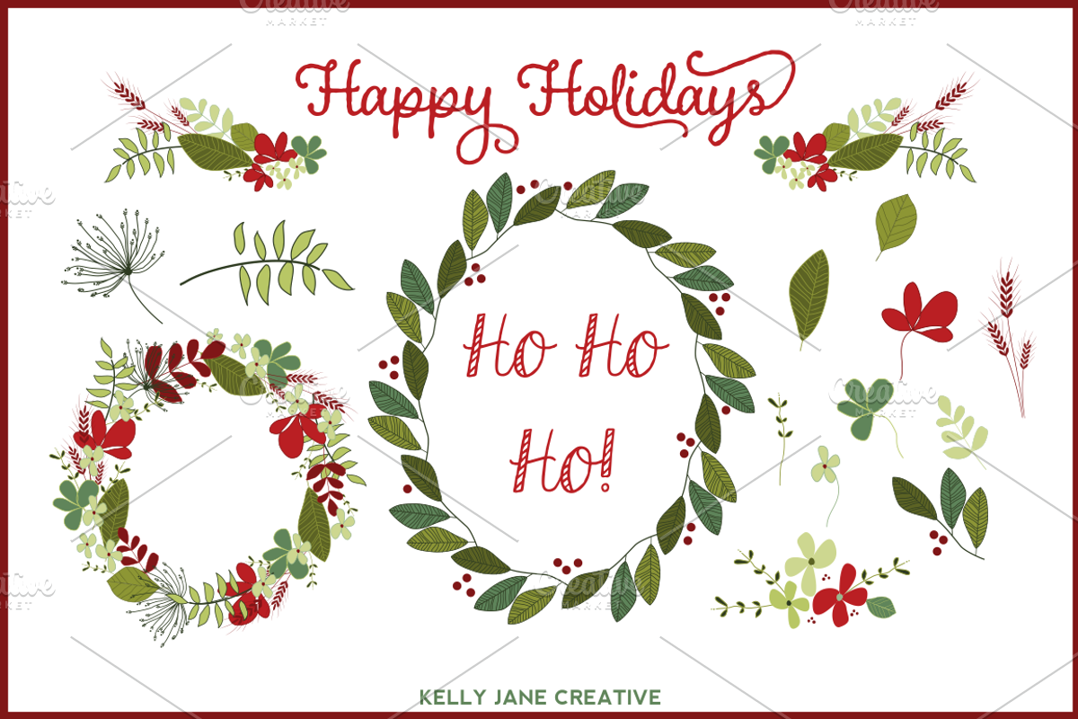 Christmas Wreaths Vector, a Seasonal Illustration by Kelly Jane Creative