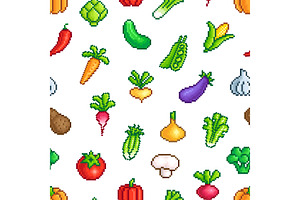 Vegetables seamless pattern. Pixel