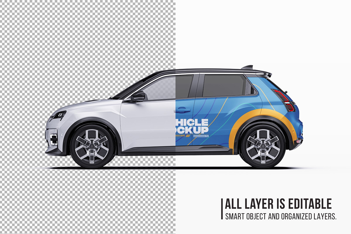 Retro Electric Hatchback Mockup Set, an Advertising Mockup by Halal Graphic Studio (Photo 5 of 16)