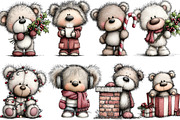 Whimsical Christmas Teddy Bear Clipa, a Seasonal Illustration by YA Design (Thumbnail 3 of 7)