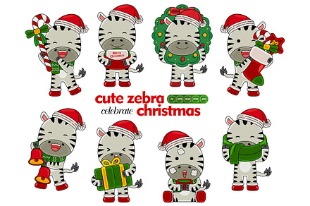 cute zebra celebrate christmas