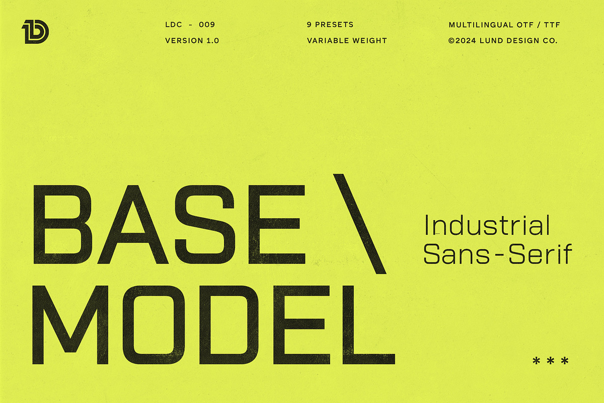 BASE MODEL Industrial Sans Serif, a Sans Serif Font by Lund Design Co. (Photo 1 of 18)
