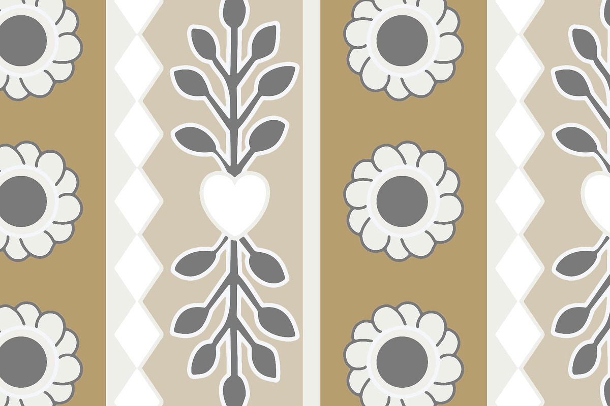Beige and Grey Hearts and Floral, a Pattern Graphic by Sharon Schwalbe (Photo 2 of 2)