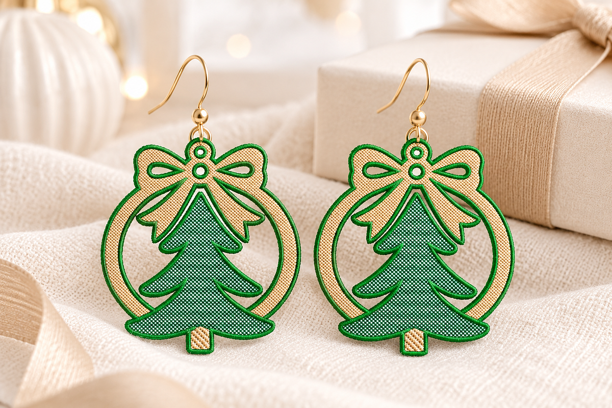 Christmas Tree Earrings Embroidery, an Object Graphic by Craft Nest (Photo 2 of 4)