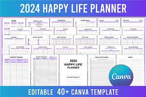 Editable 2024 Happy Life Planner, a Print Template by Shumaya