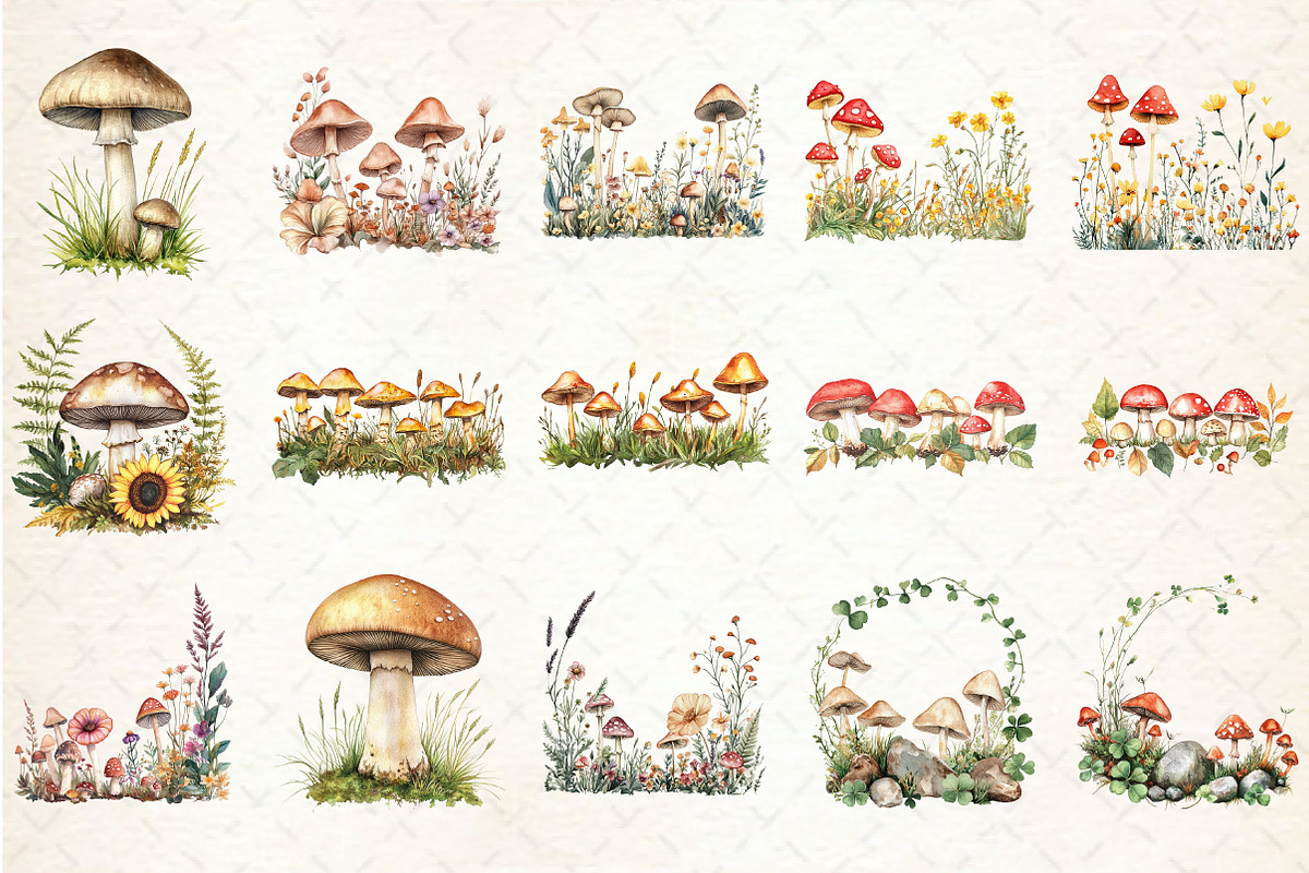 Summer Mushrooms Border Clipart, an Illustration by Rose Art (Photo 2 of 7)