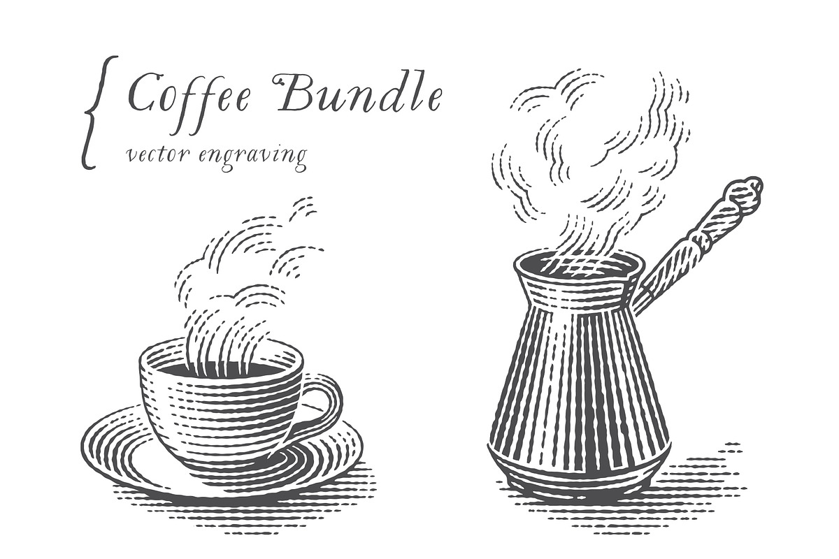 Coffee set engravings, a Decorative Illustration by Irina Trusova (Photo 1 of 3)