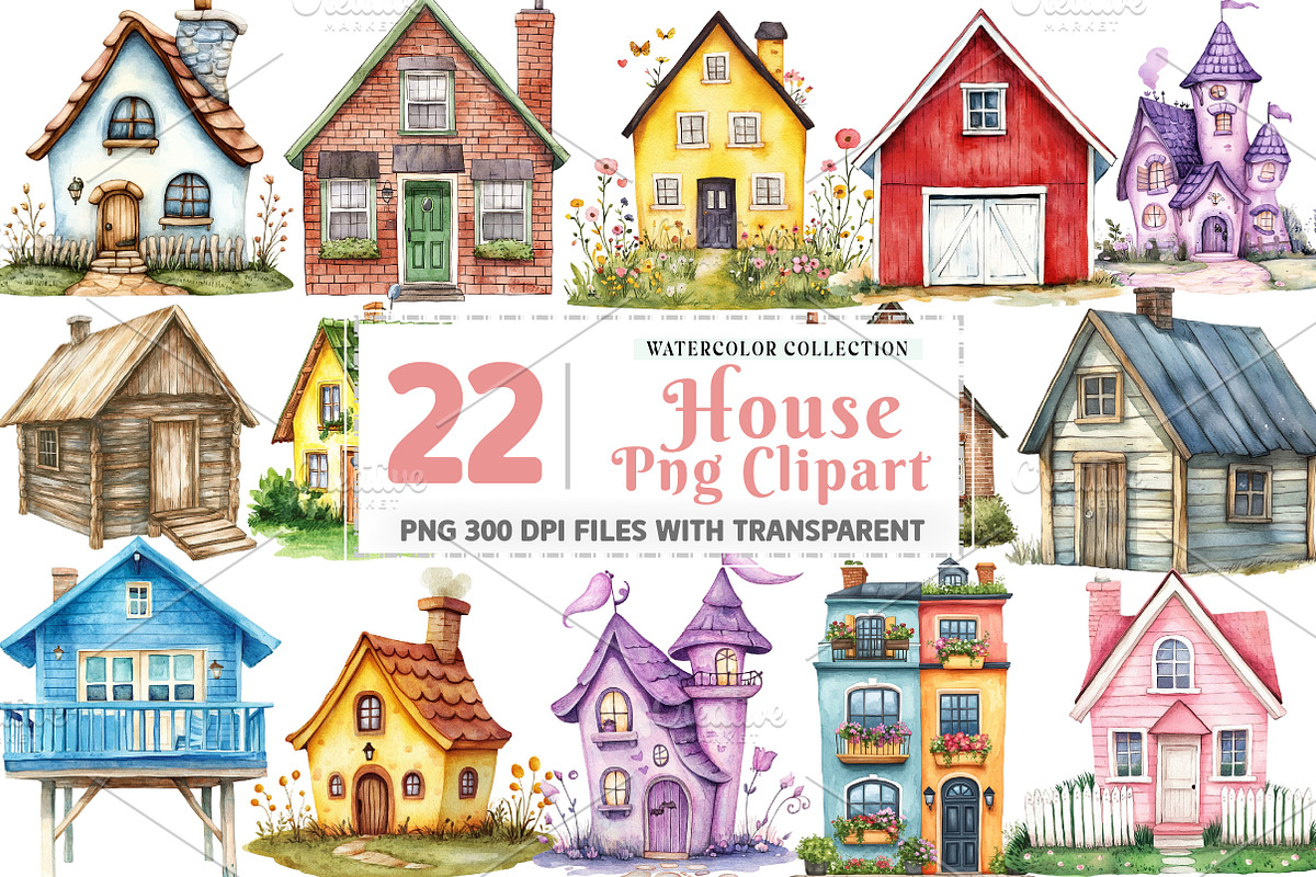 Watercolor House Clipart, an Illustration by Watercolor design (Photo 1 of 4)