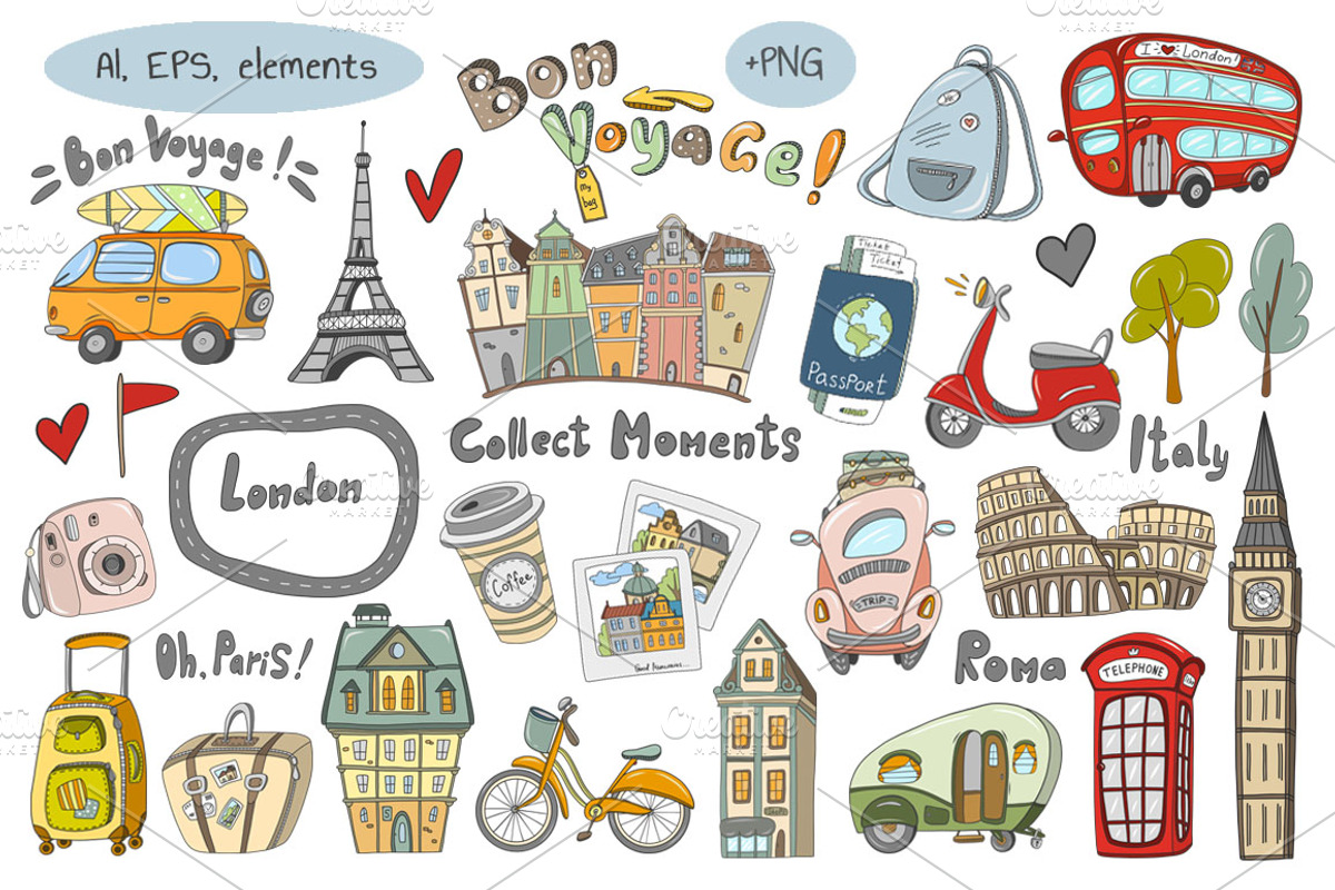Bon voyage vector set, an Illustration by artdreamer (Photo 2 of 6)