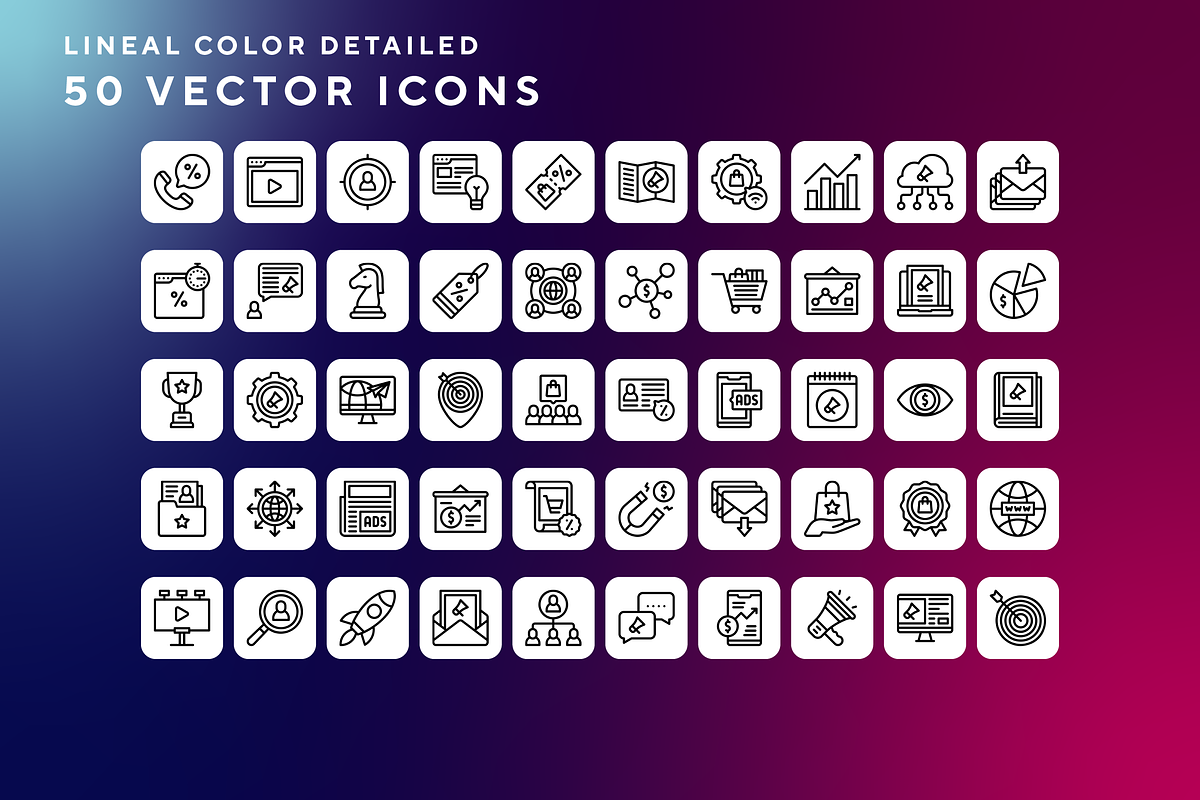 Marketing icons, an Outline Icon by Wencory (Photo 1 of 2)