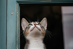 A cat stands in the window, a Photo by Pavel_design