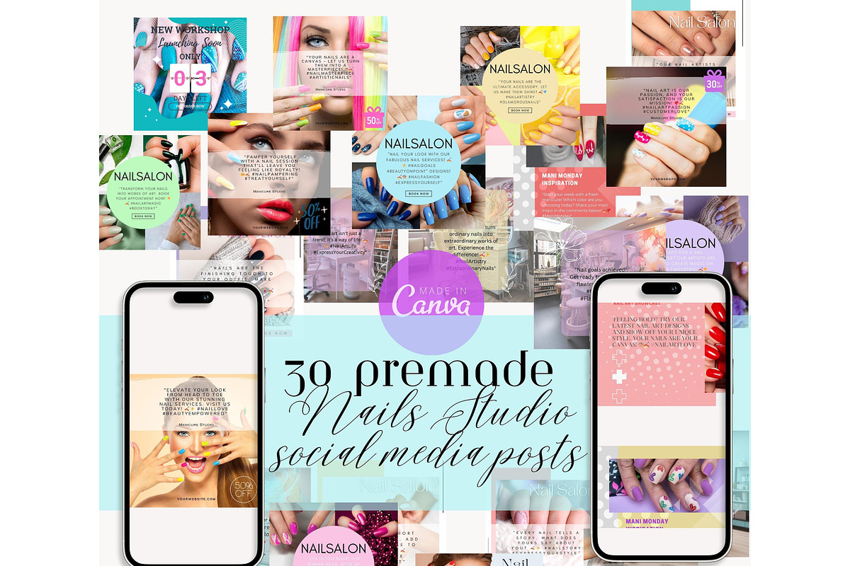 30 Nail Art Studio Social Media Post, a Social Media Template by Cute Little Workshop (Photo 1 of 5)