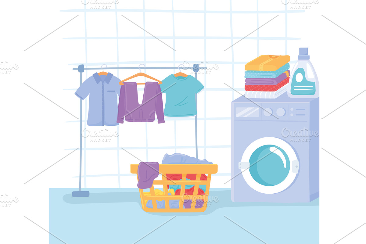 interior of home laundry, an Illustration by studiogstock