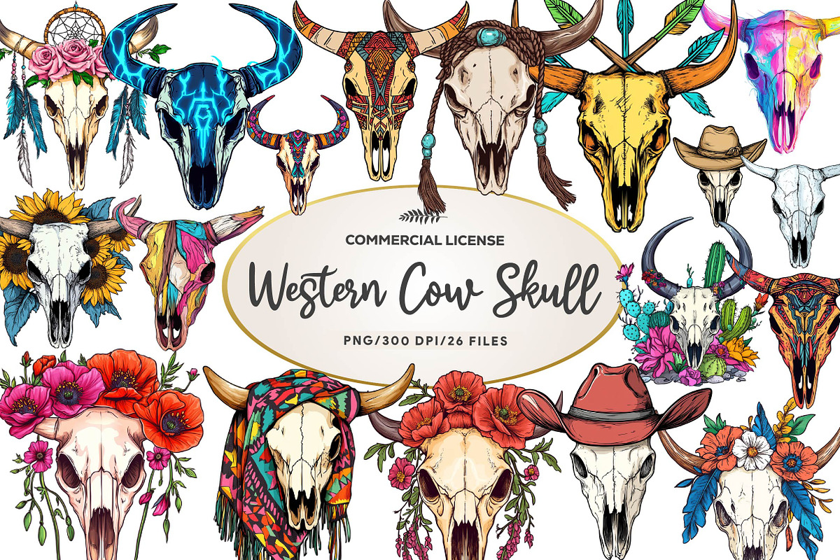 Western Cow Skull Clipart, an Illustration by CreationArt (Photo 1 of 5)