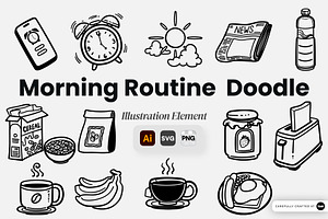 Morning Routine Doodle Illustration, an Object Graphic by SLAB! Design
