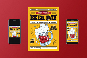 Yellow International Beer Day Flyer, a Flyer Template by Aiyari Graphic