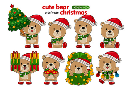 cute bear celebrate christmas