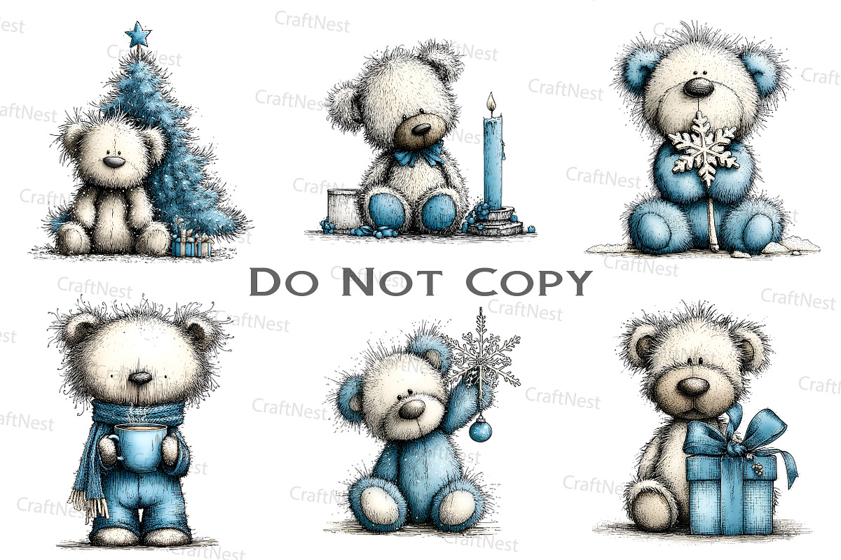 Christmas Teddy Bear Blue Clipart, an Illustration by Craft Nest (Photo 4 of 9)