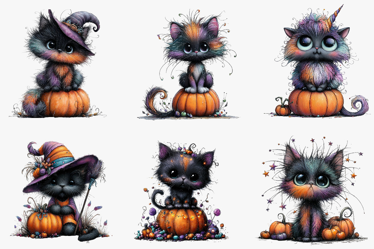 Whimsical black cat Clipart, an Illustration by CreationArt (Photo 3 of 5)